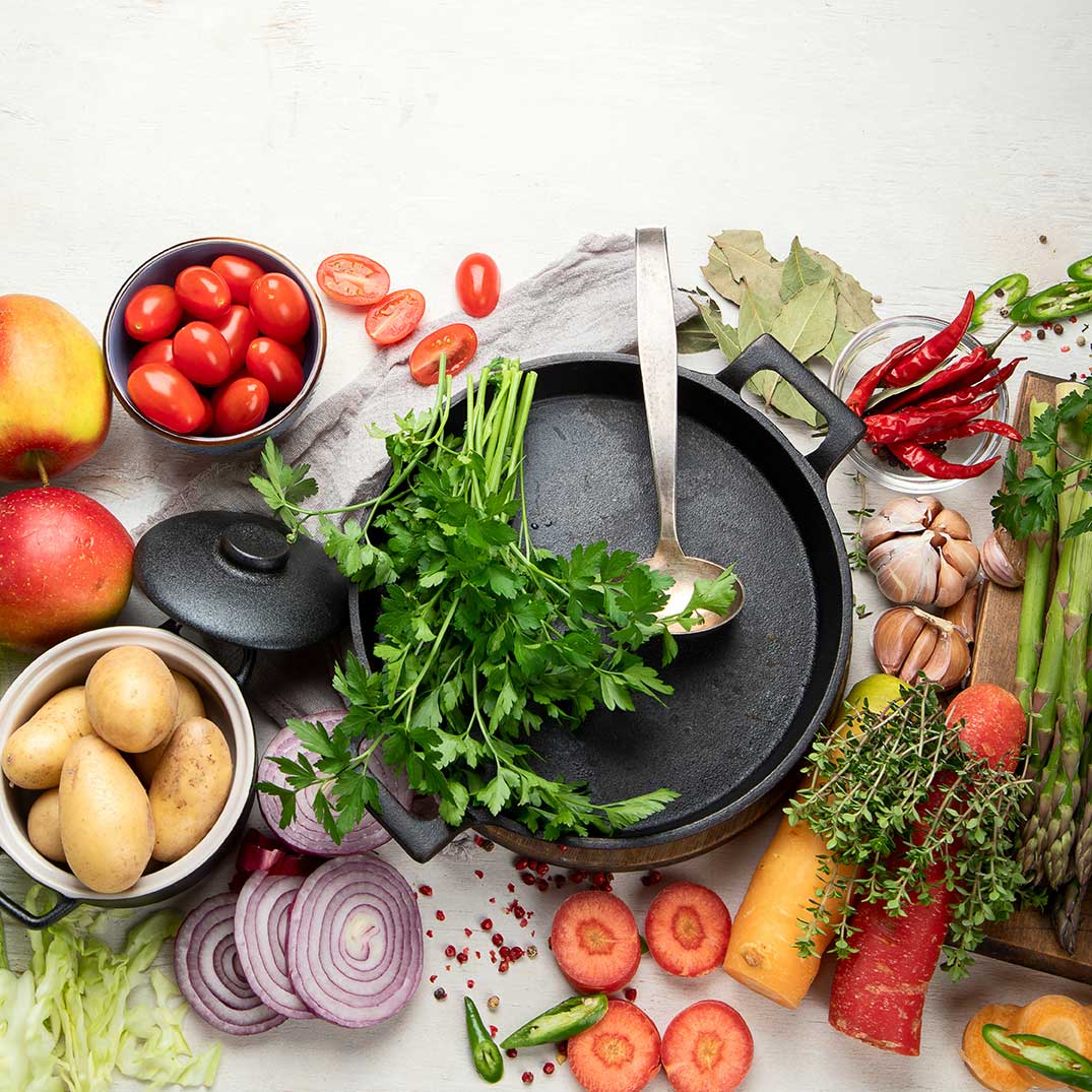 Veggies with cast-iron pan